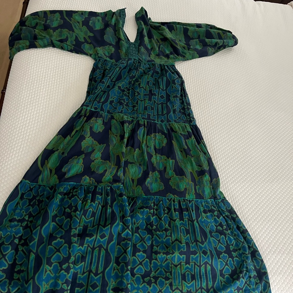 Anthropology Green and Blue Long sleeve Maxi dress